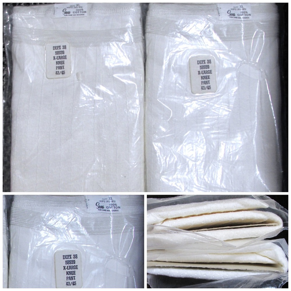 Vtg 60's Sears Knee Pant XL Rib-Knit 2 Packs Ivory Deadstock USA New Thermal